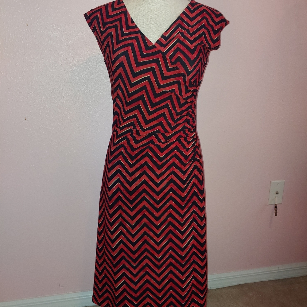 Ralph Lauren Women Dress black and Red chevron ruching size PS